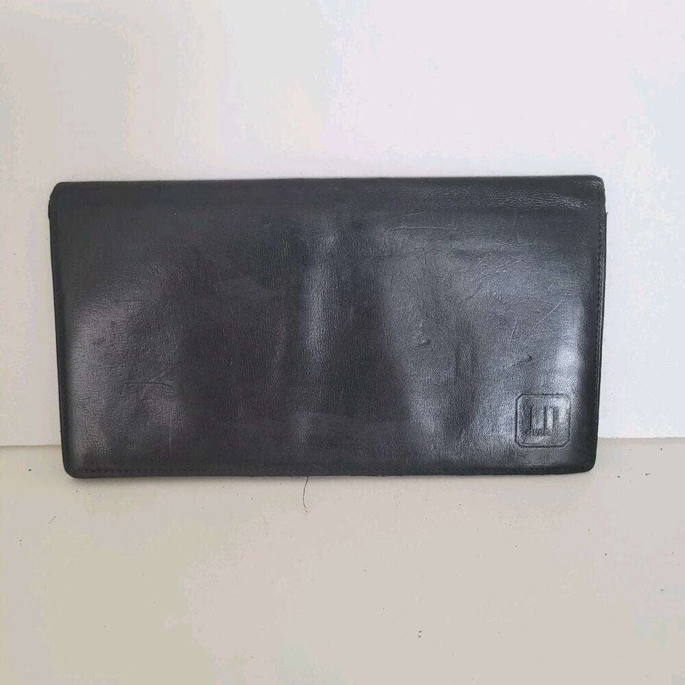 Dunhill Designer Card Slim Bill Holder Wallet Black Bifold Leather Long Retro